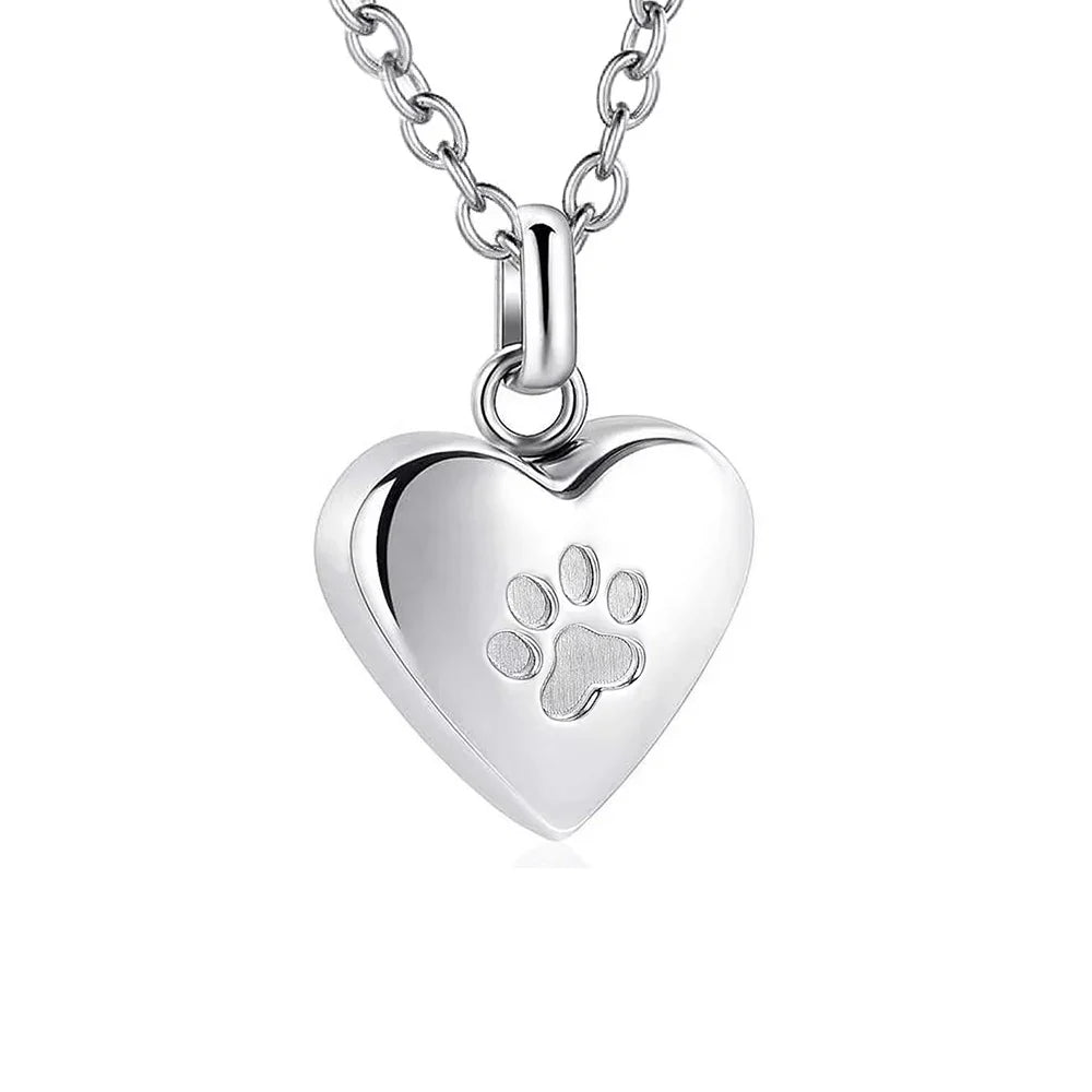 Pawprints In My Heart Ashes Necklace – Memorial Paw Heart Pendant