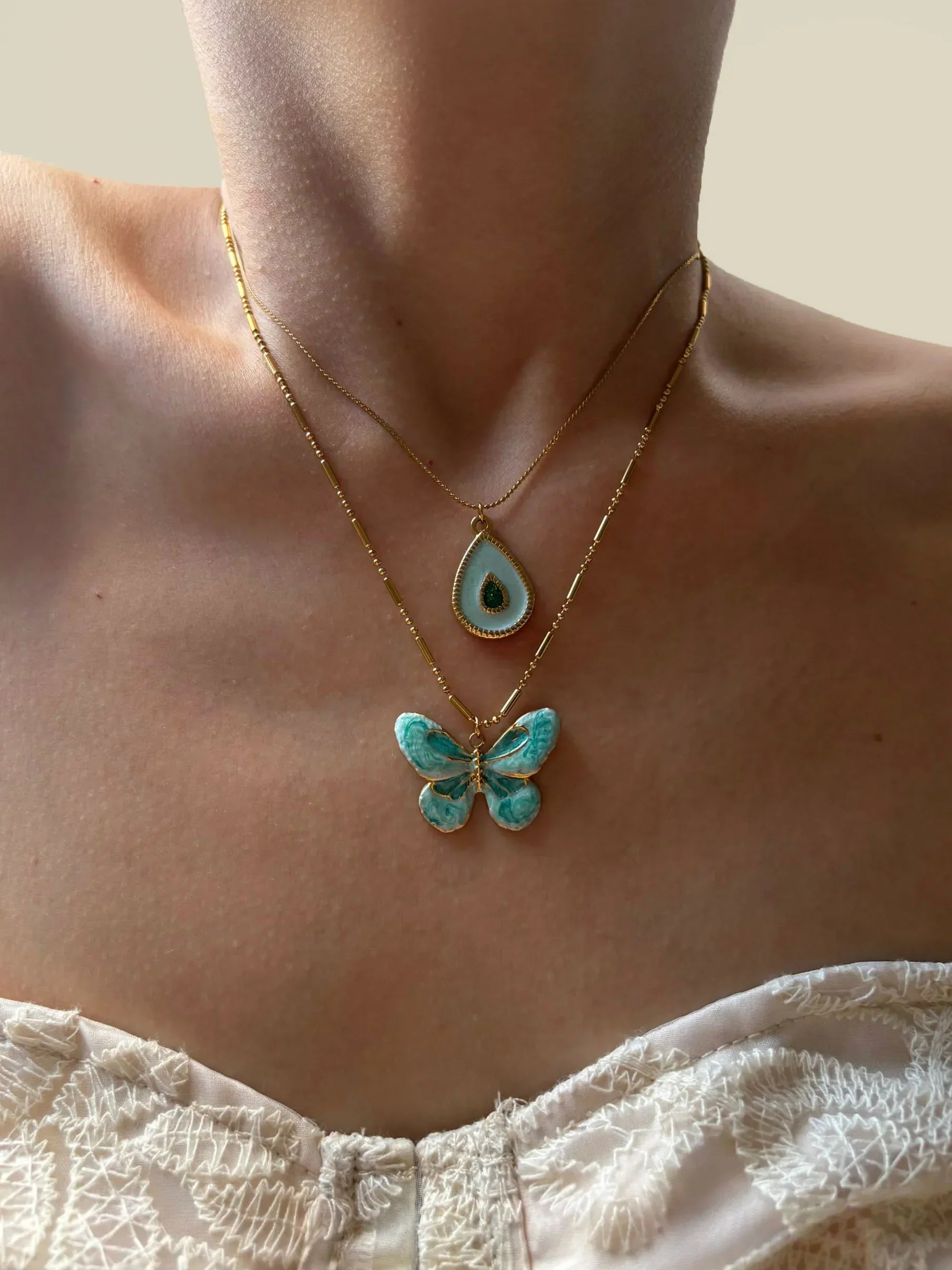 Cute Blue Butterfly Waterdrop Necklace Set