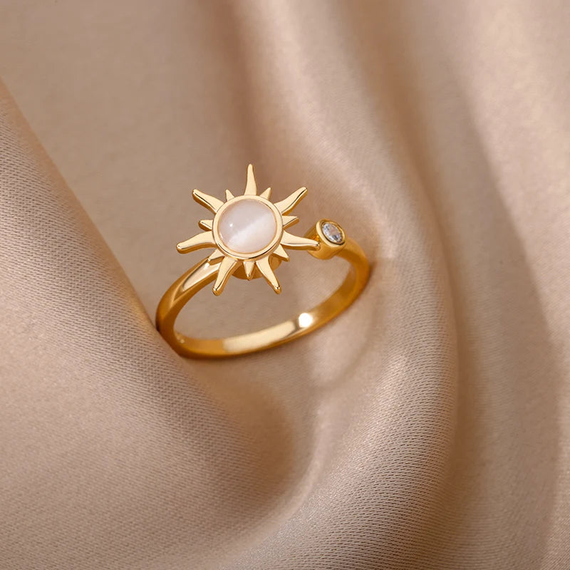 Celestial Sunbeam Moonstone Gold Ring
