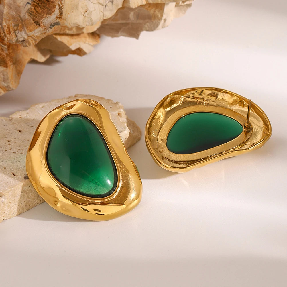 Chunky Emerald Green Stud Earrings