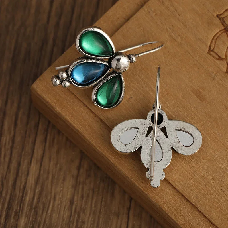 Emerald Wing Blue Teardrop Earrings