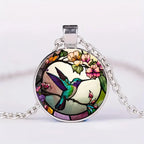 Hummingbird Glass Dome Pendant Necklace