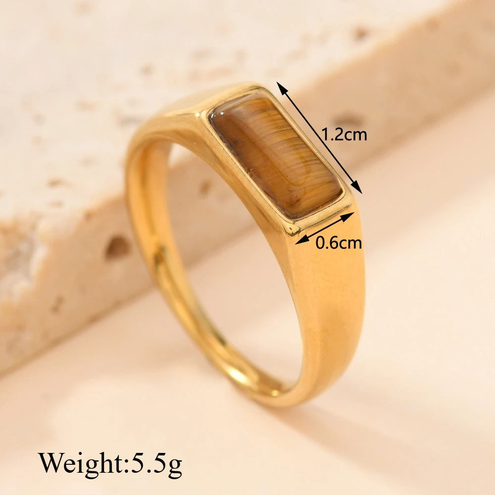 Sleek Rectangular Gemstone Gold Rings