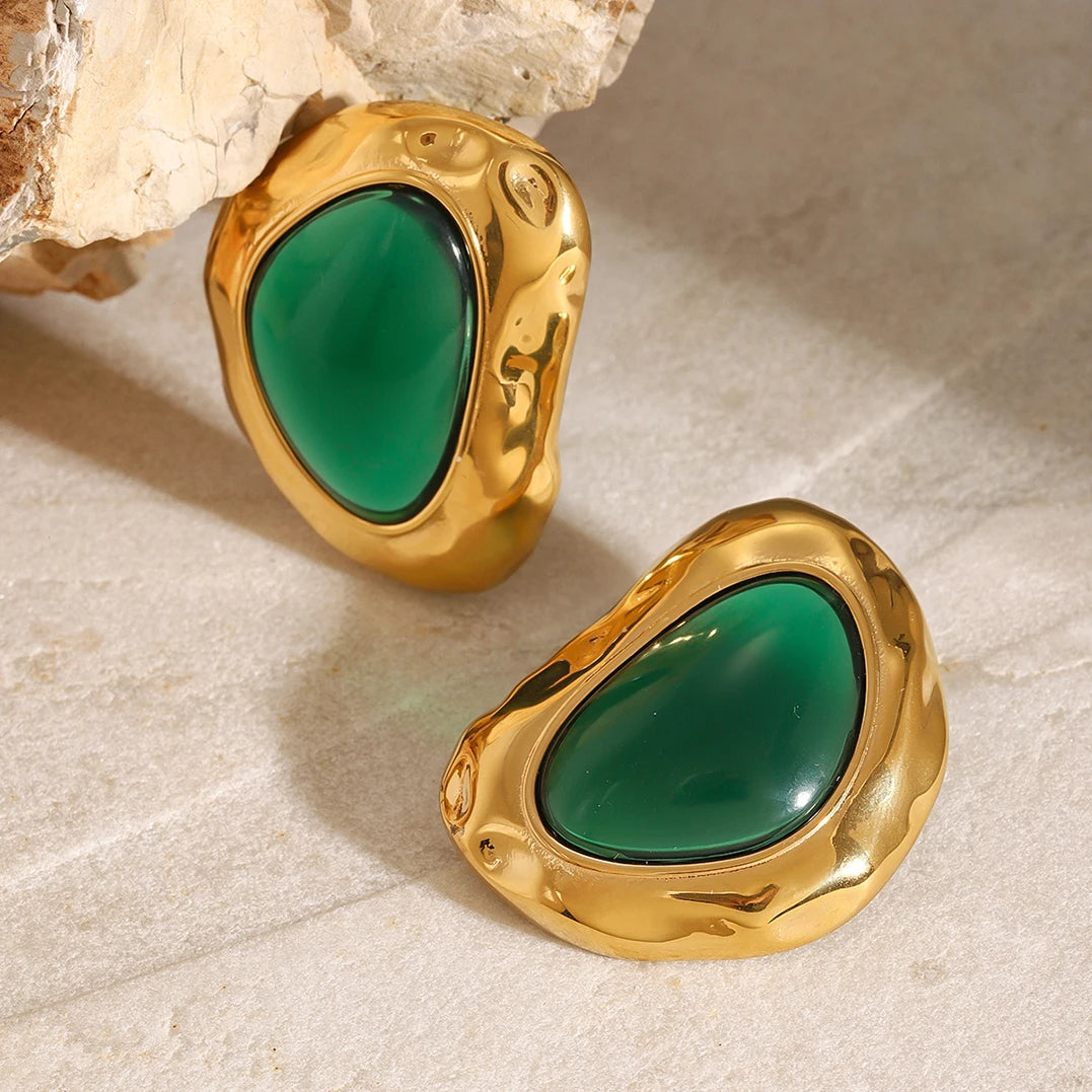 Chunky Emerald Green Stud Earrings