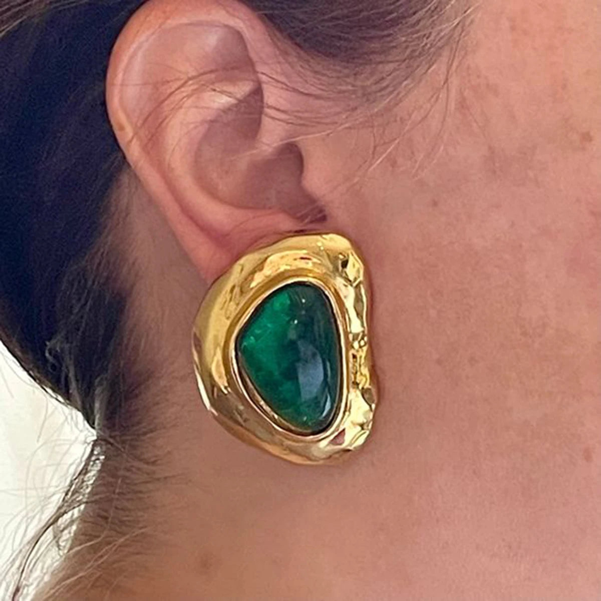 Chunky Emerald Green Stud Earrings