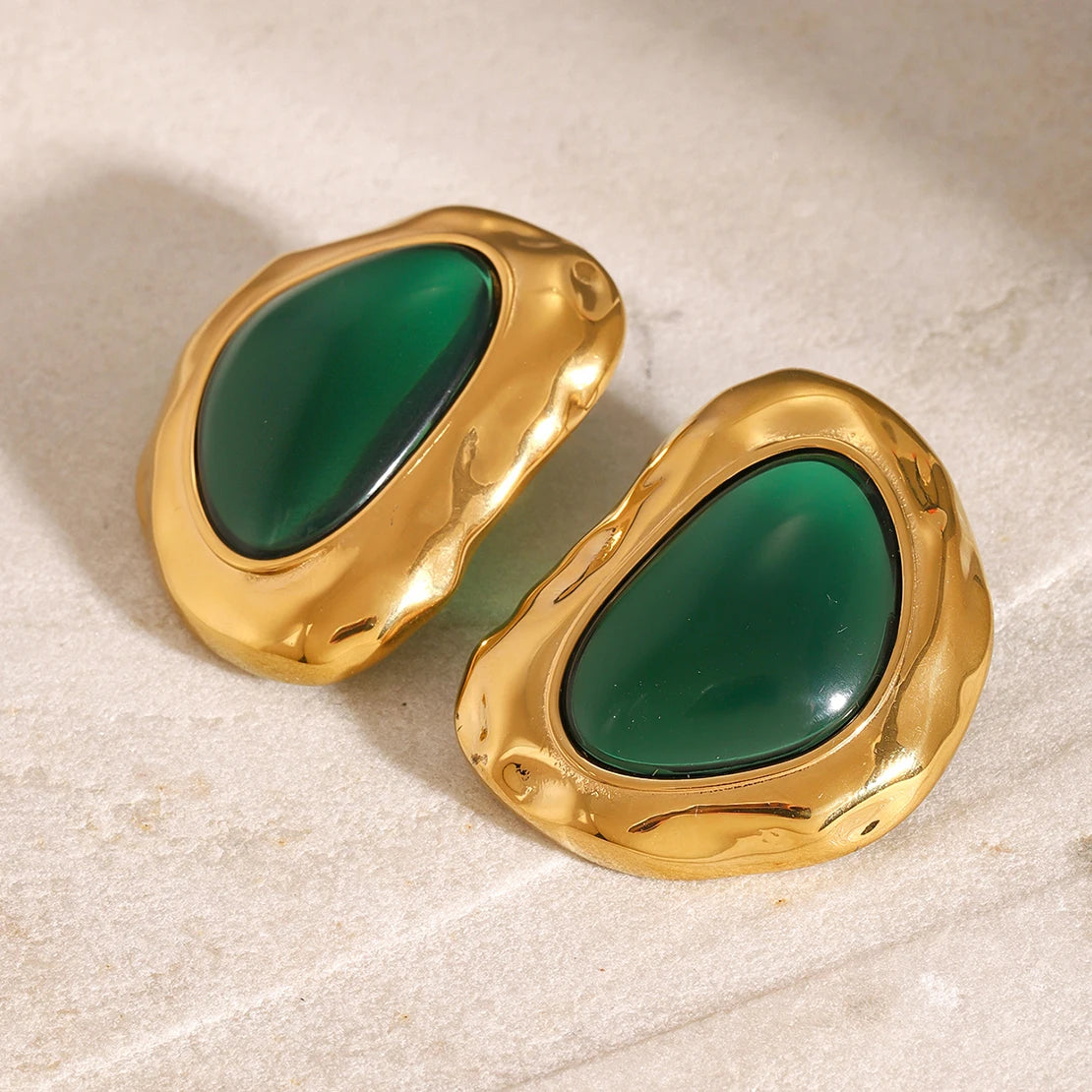 Chunky Emerald Green Stud Earrings