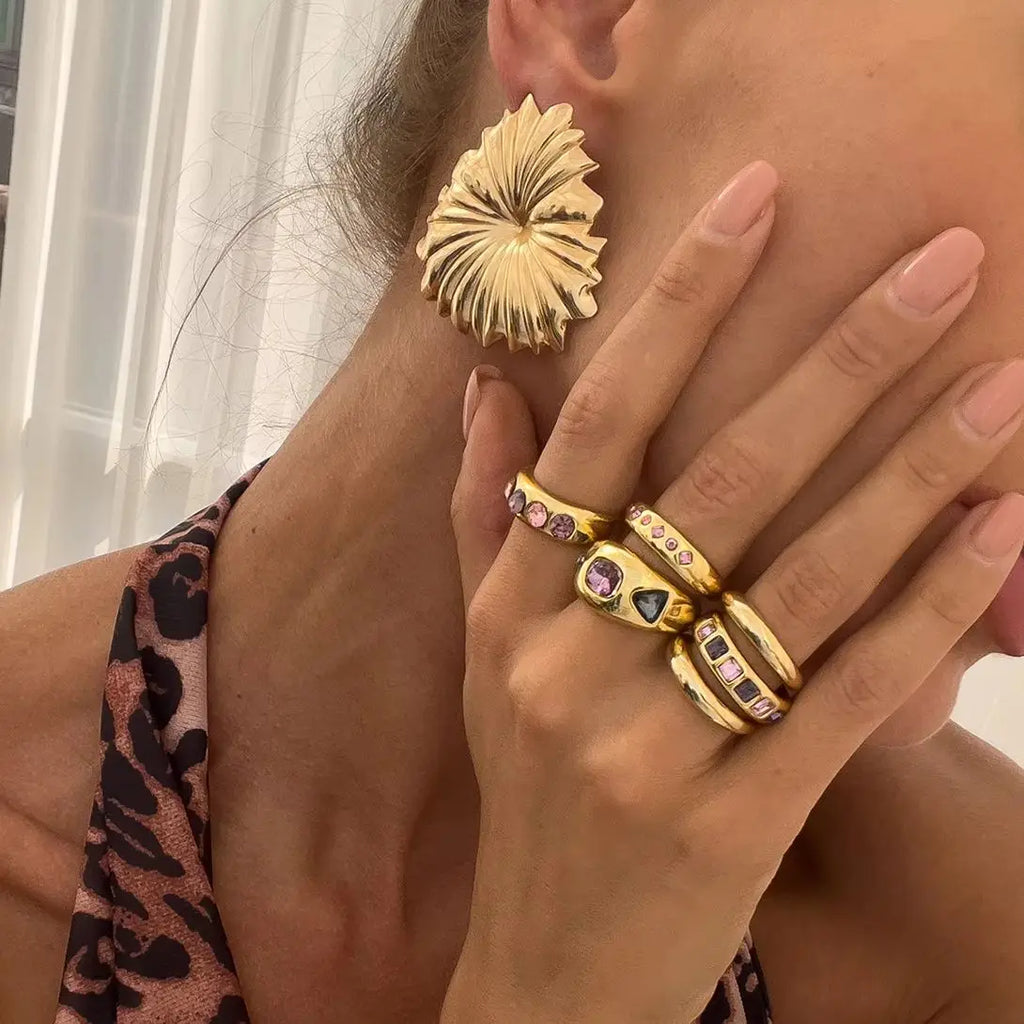 Chunky Pink Crystal Stacking Rings