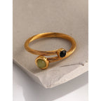 Adjustable Green and Black Natural Stone Ring