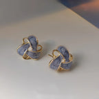 Vintage Purple Enamel Hollow Flower Stud Earrings