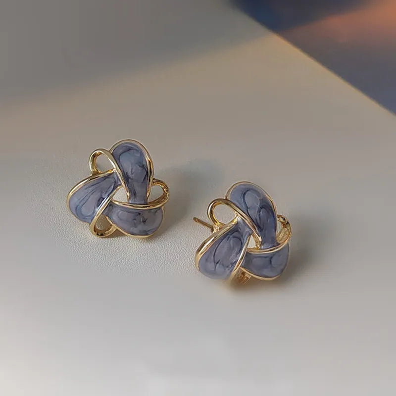 Vintage Purple Enamel Hollow Flower Stud Earrings