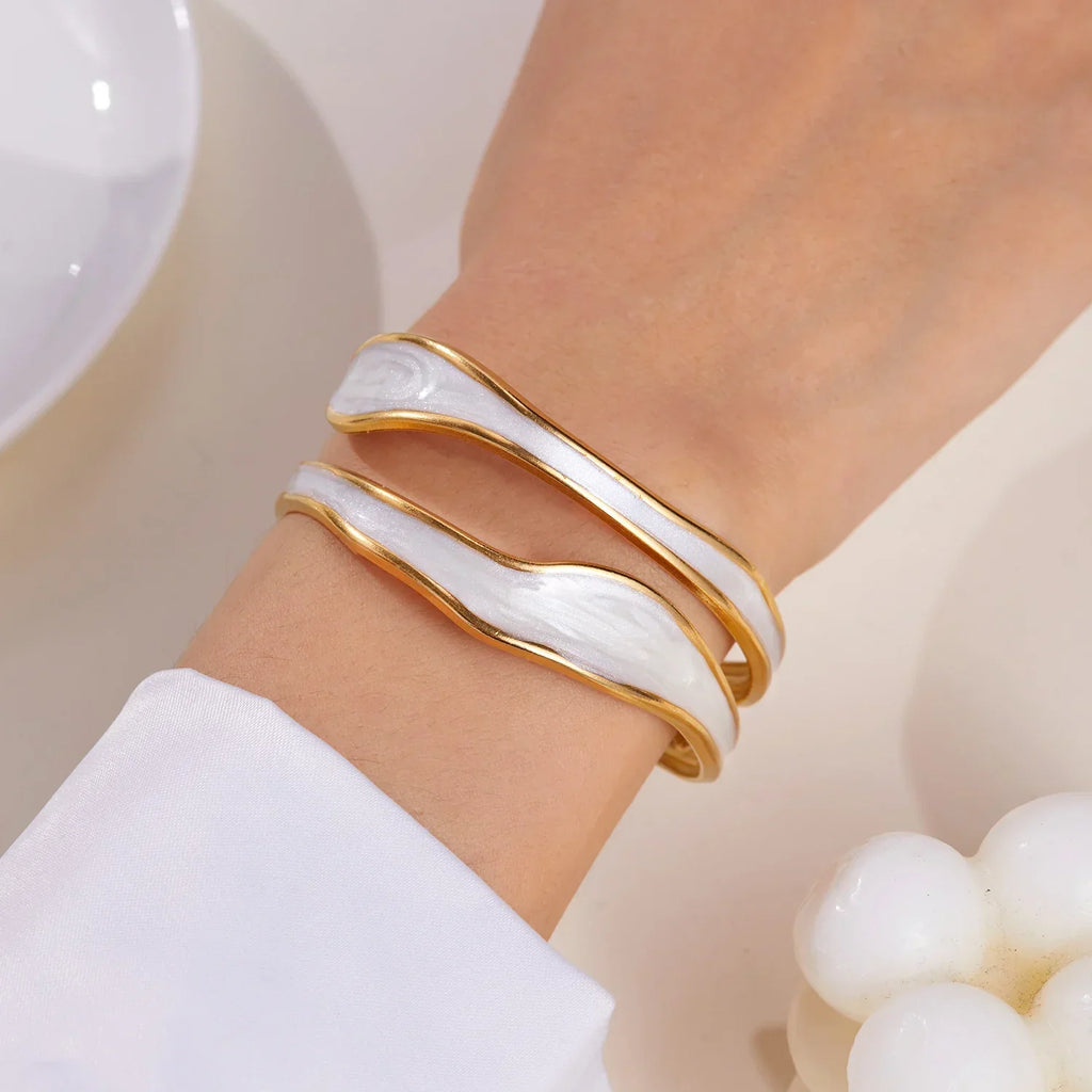 Vintage White Open Stainless Steel Bracelet