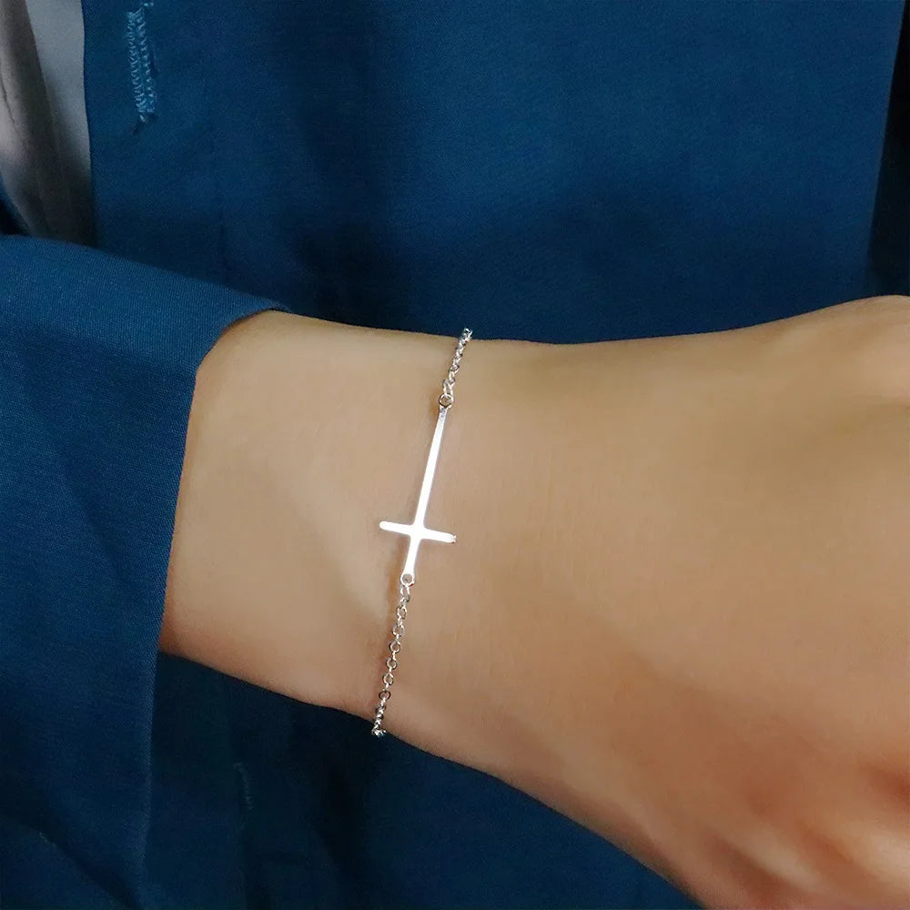 Delicate Silver Cross Bracelet