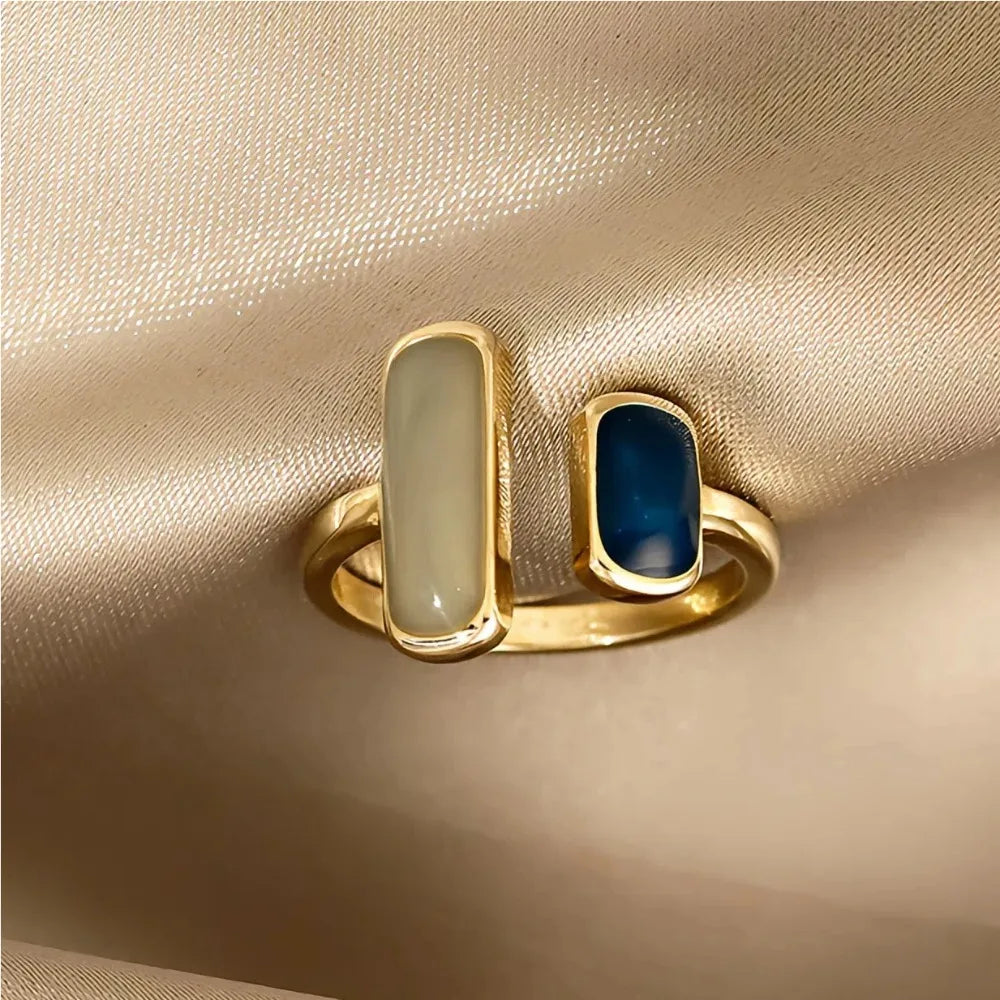 Dual Gemstone Adjustable Open Ring