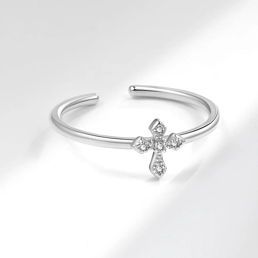 Delicate Silver Cross Ring