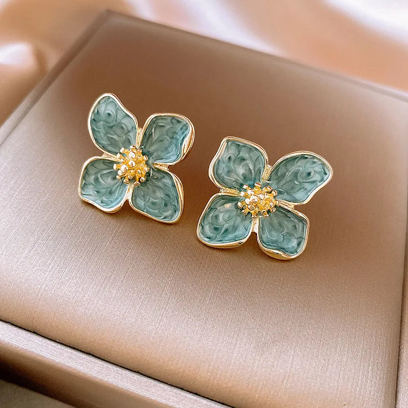 Elegant Light Green Enamel Petal Stud Earrings