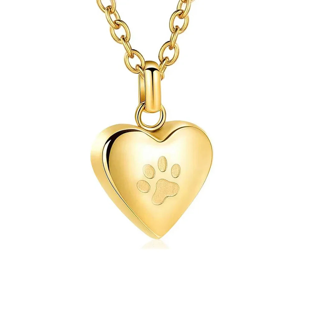 Pawprints In My Heart Ashes Necklace – Memorial Paw Heart Pendant