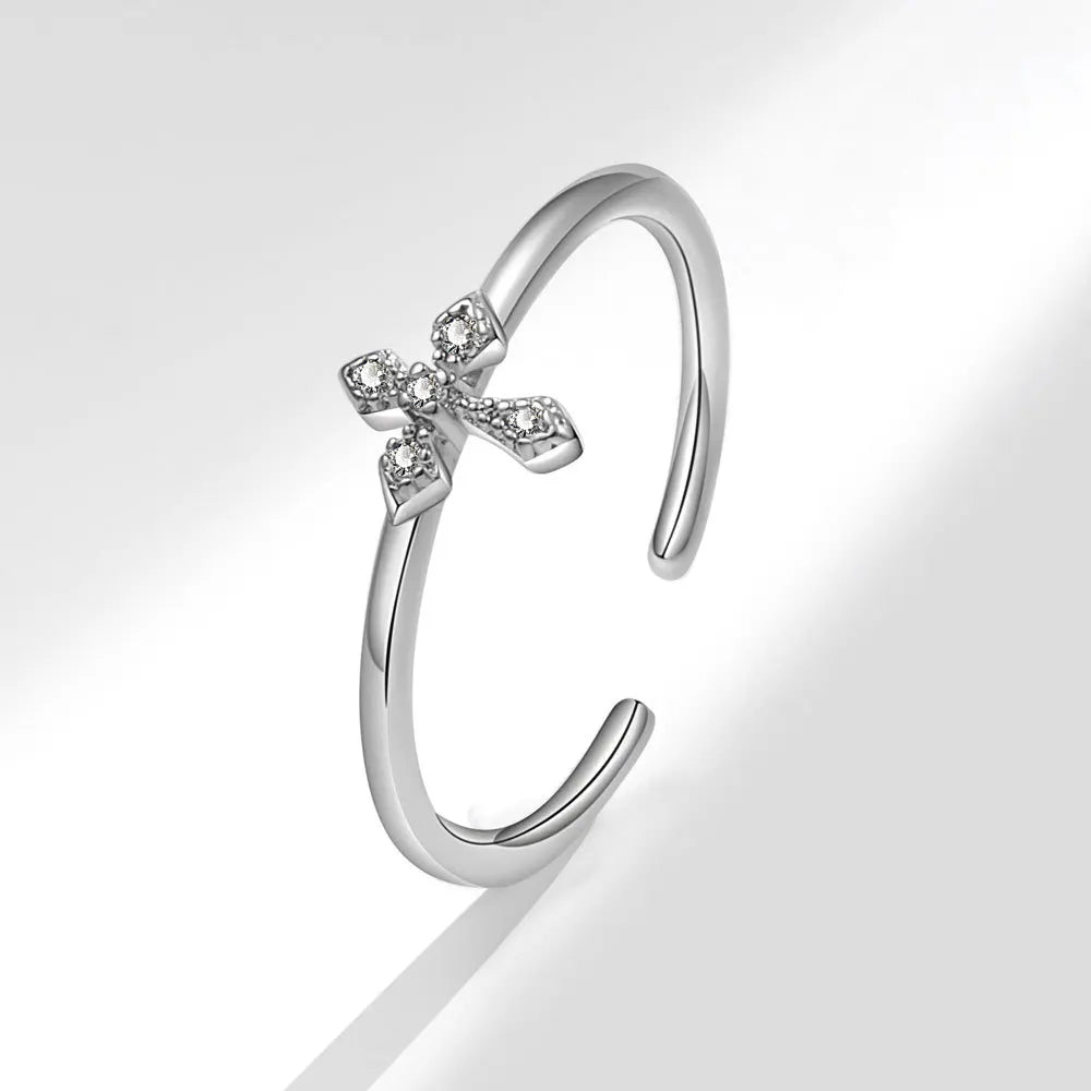 Delicate Silver Cross Ring