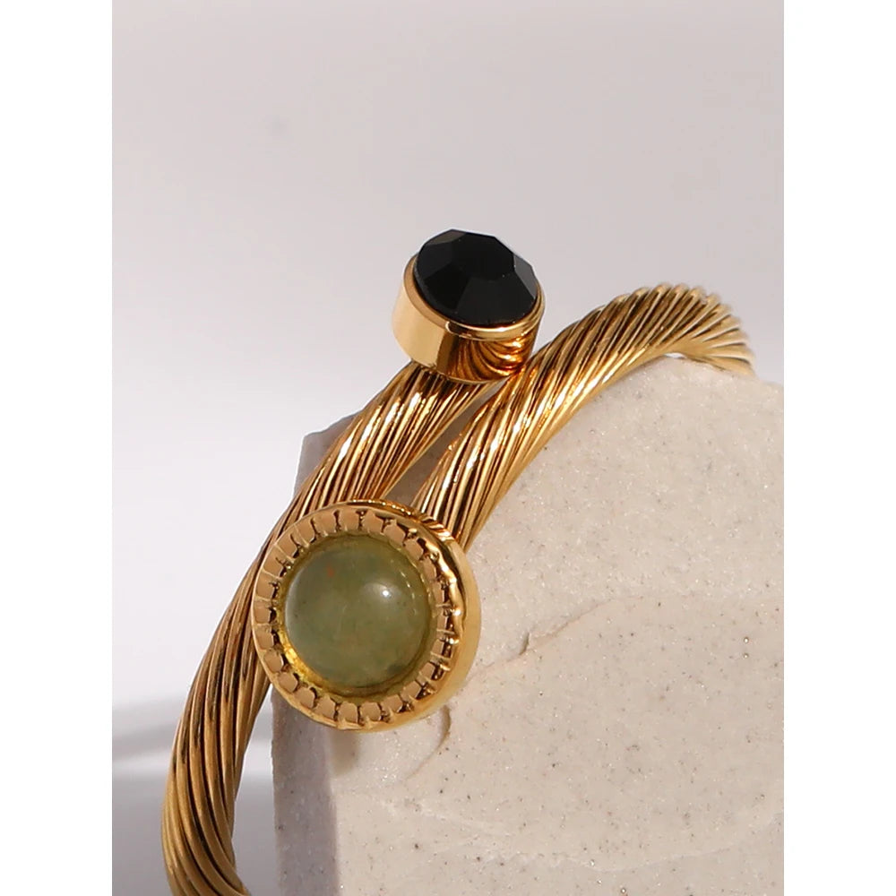 Adjustable Green and Black Natural Stone Ring