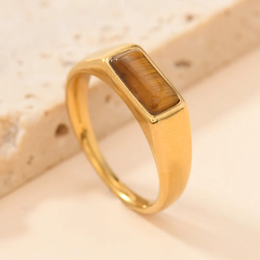 Sleek Rectangular Gemstone Gold Rings