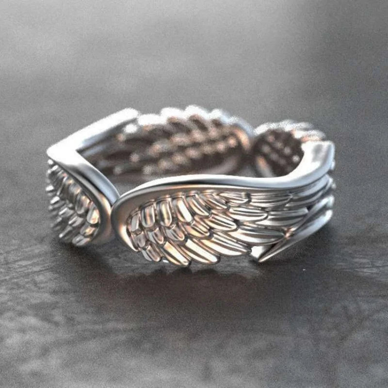 Silver Angel Wings Adjustable Ring