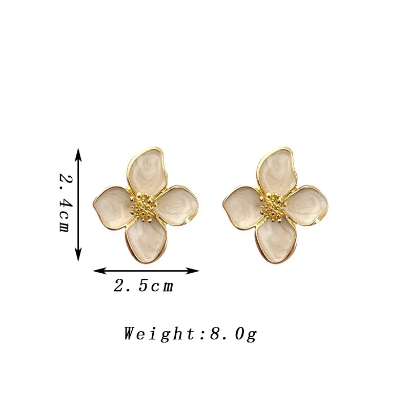 Elegant White Enamel Flower Earrings