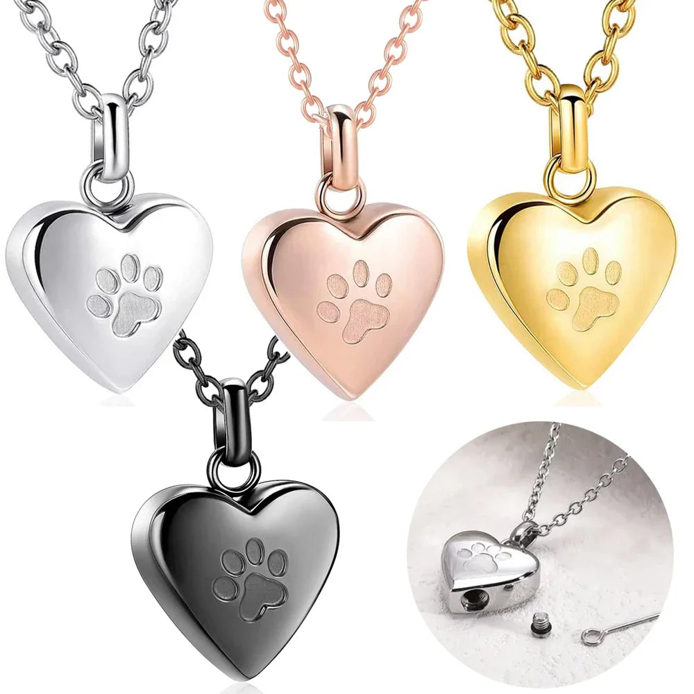 Pawprints In My Heart Ashes Necklace – Memorial Paw Heart Pendant