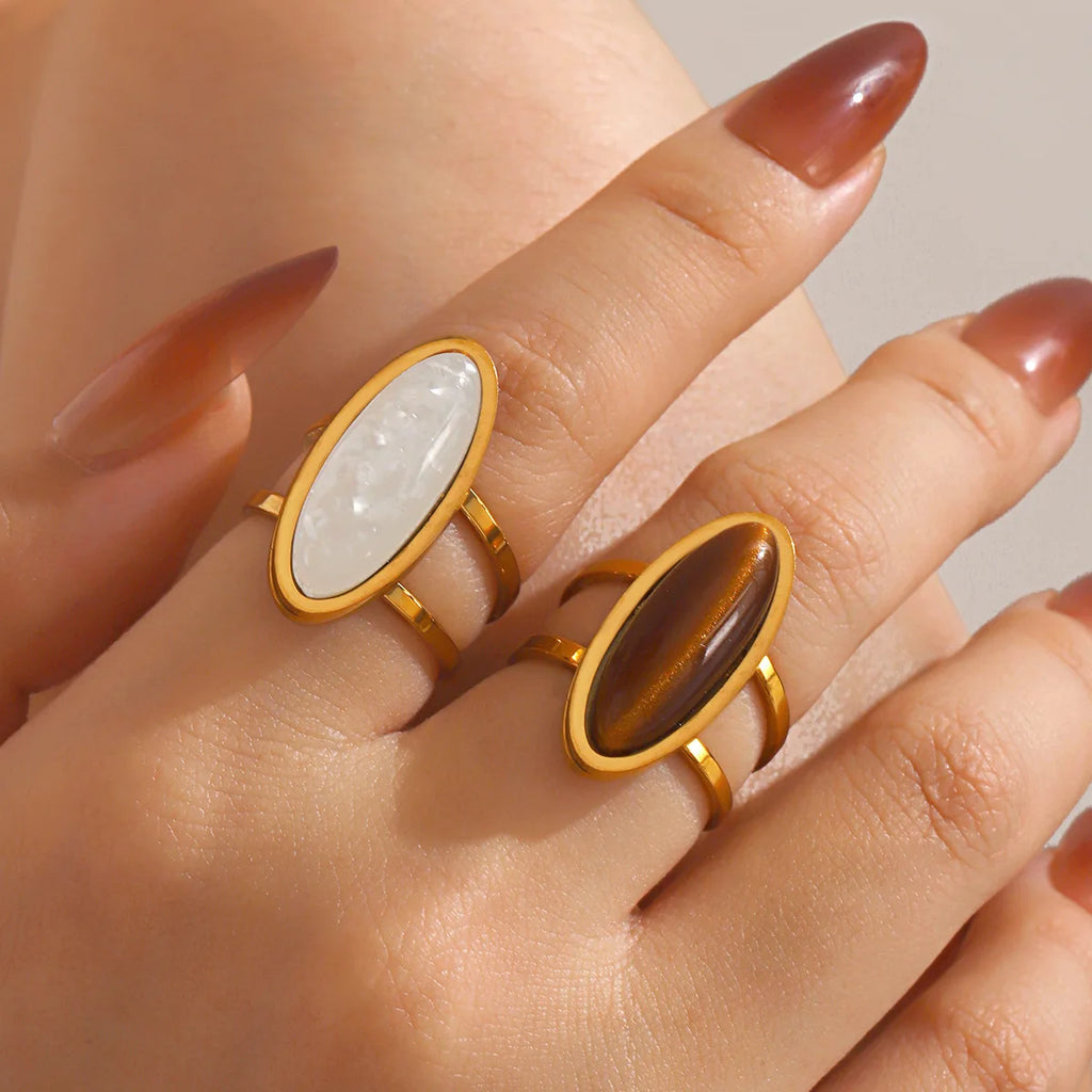 Gold Oval Cabochon Double Ring