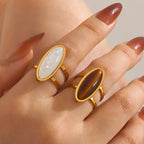 Gold Oval Cabochon Double Ring