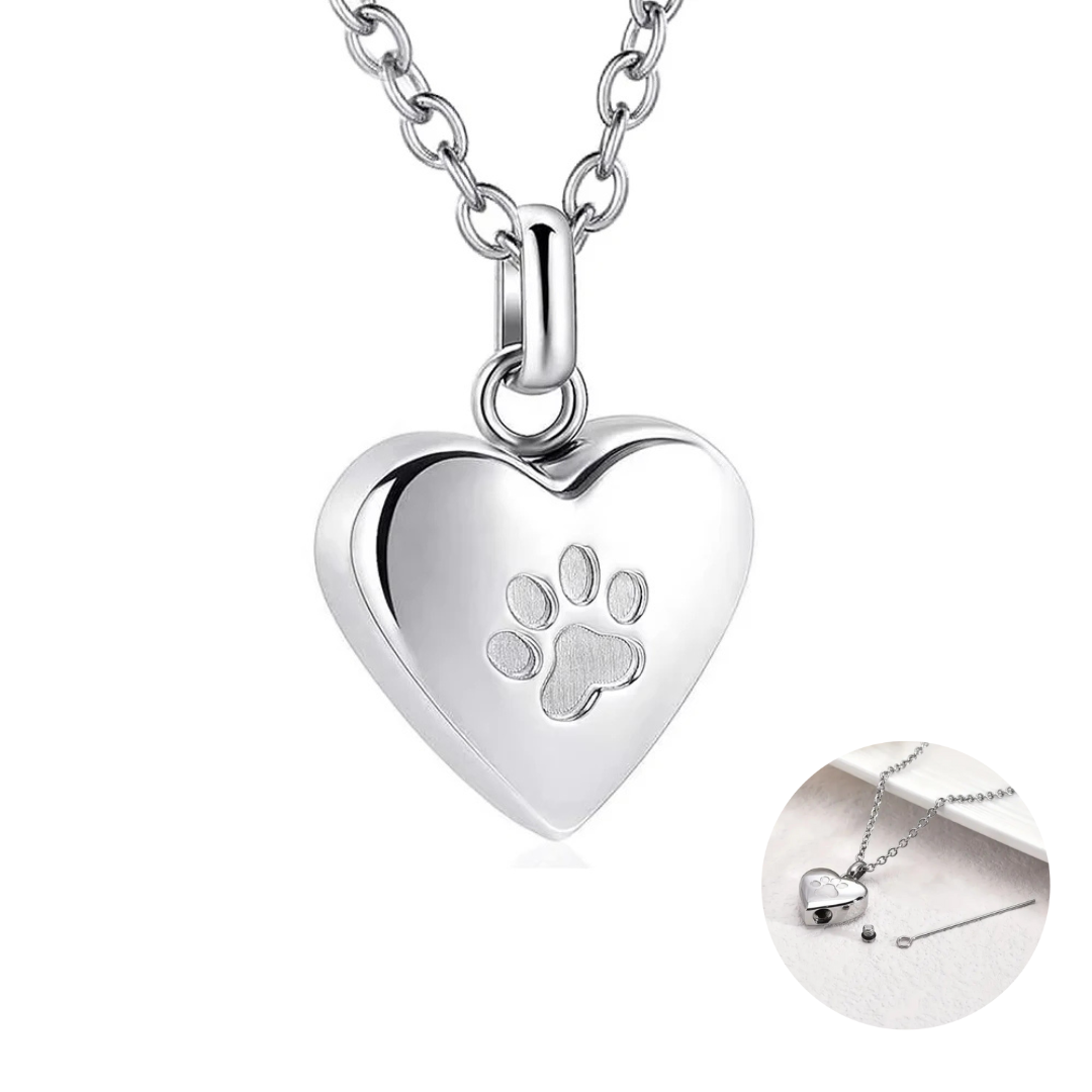 Pawprints In My Heart Ashes Necklace – Memorial Paw Heart Pendant