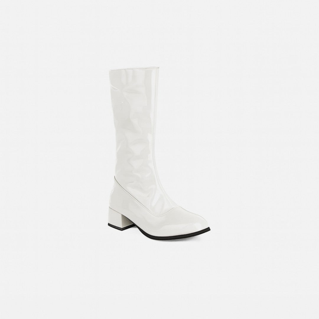 Glossy Patent Mid-Calf Boots with Block Heel