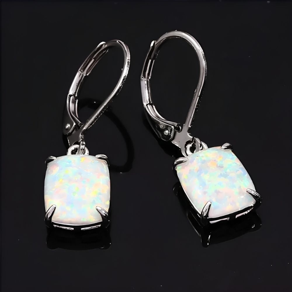 Vintage White Opal Square Earrings