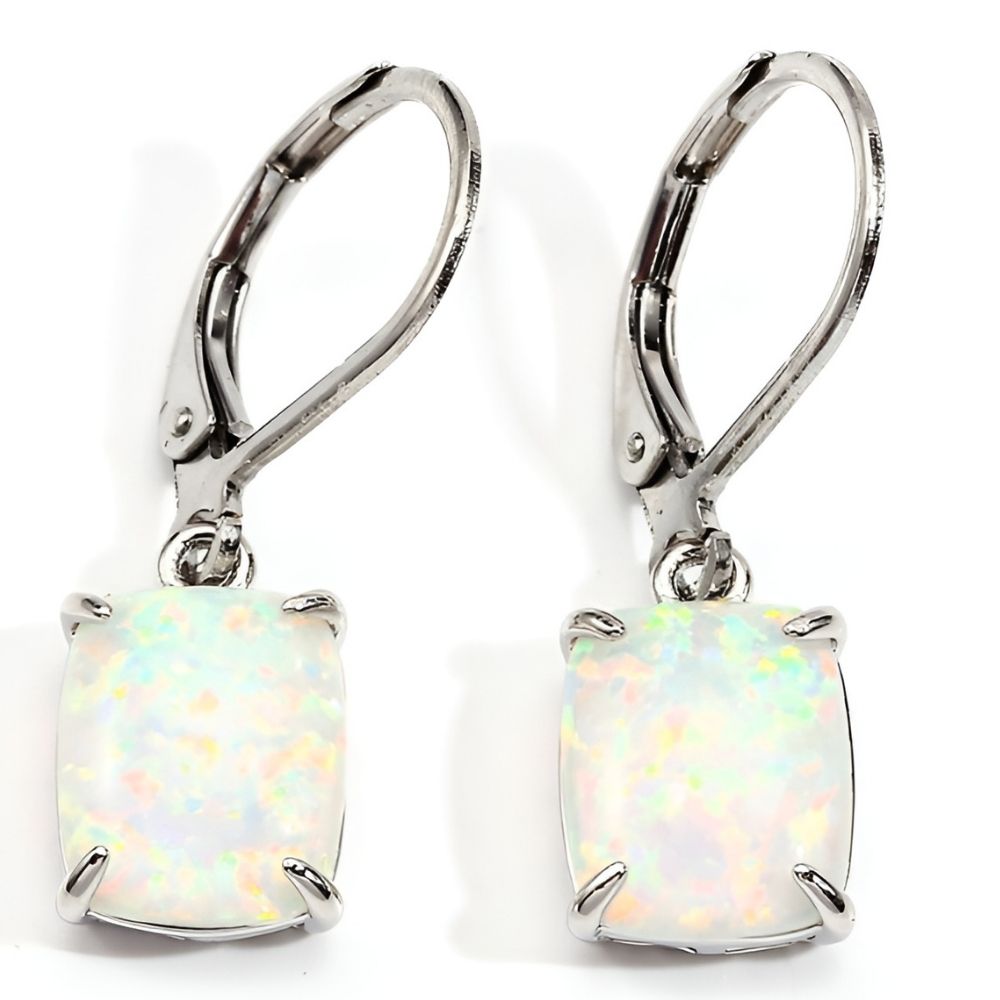 Vintage White Opal Square Earrings