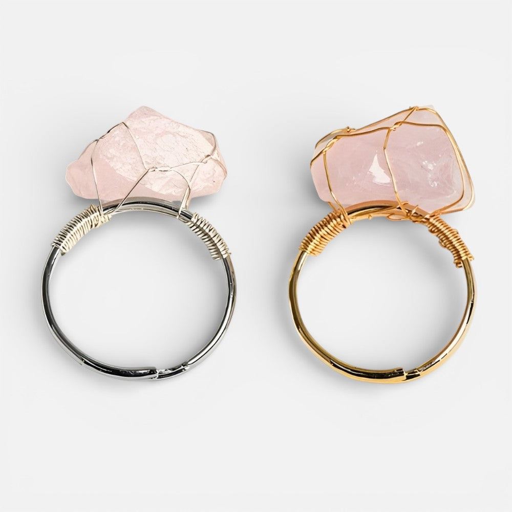 Wire Wrapped Raw Crystal Gold Rings