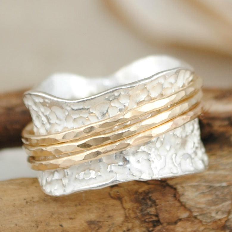 Chunky Silver Ring with Gold Details