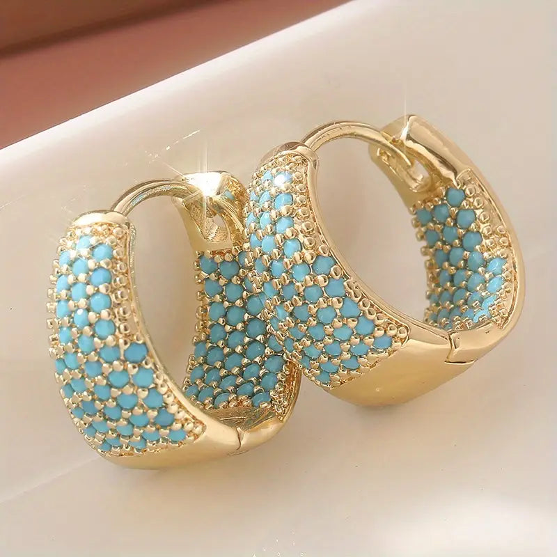 Elegant Golden-Tone Turquoise Beaded Hoop Earrings