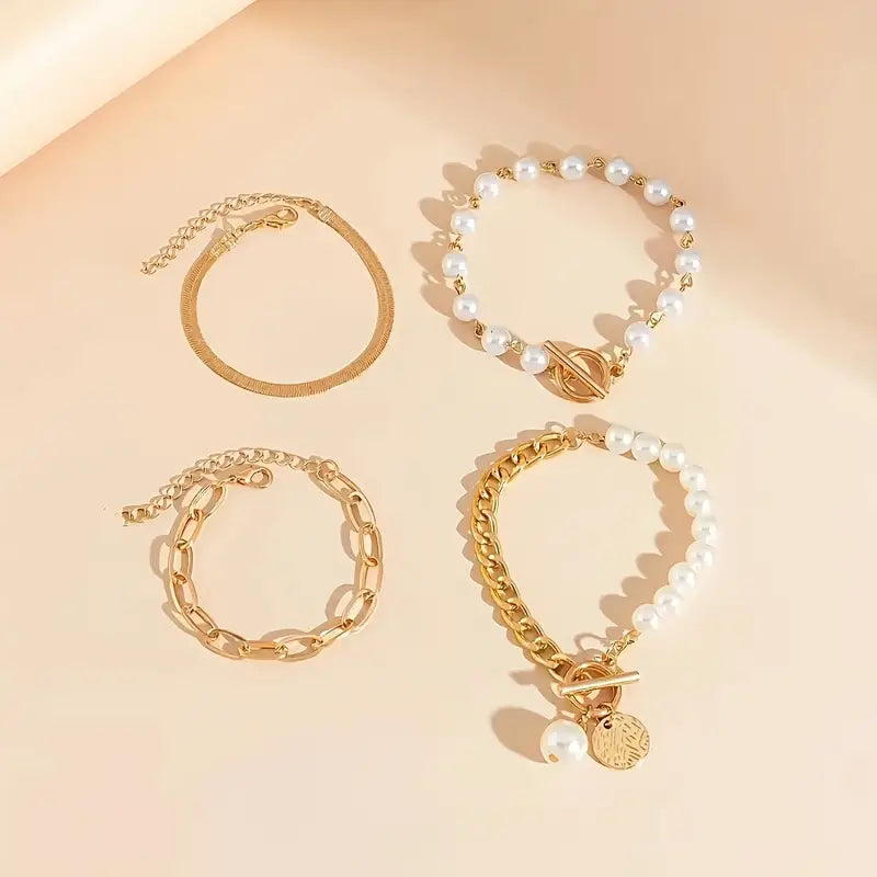 Elegant 4-Piece Gold Bracelet Set