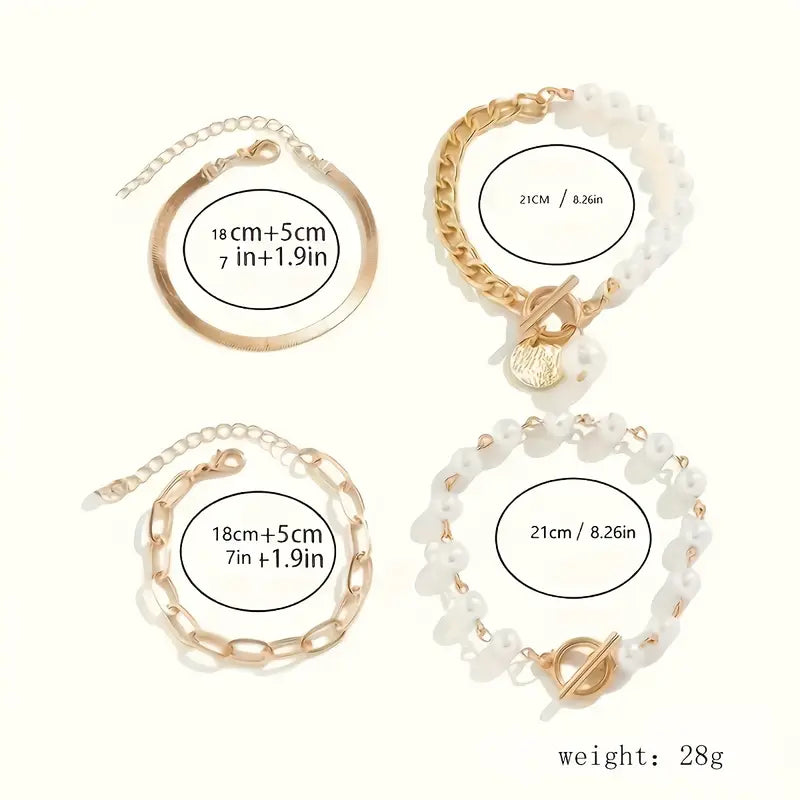 Elegant 4-Piece Gold Bracelet Set