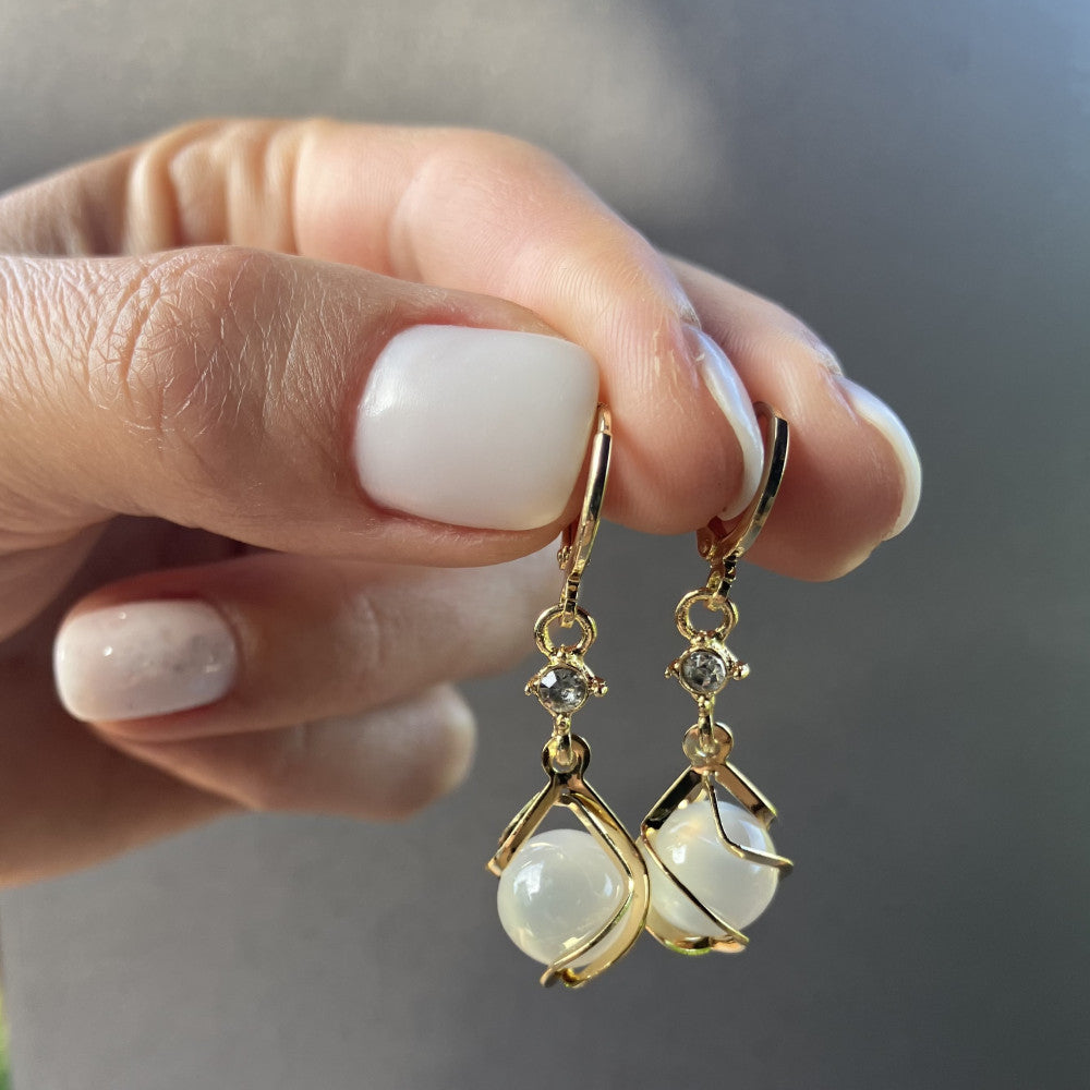 White Opal Dangle Earrings