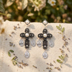 Shiny Pearl Cross Earrings