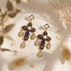 Shiny Pearl Cross Earrings