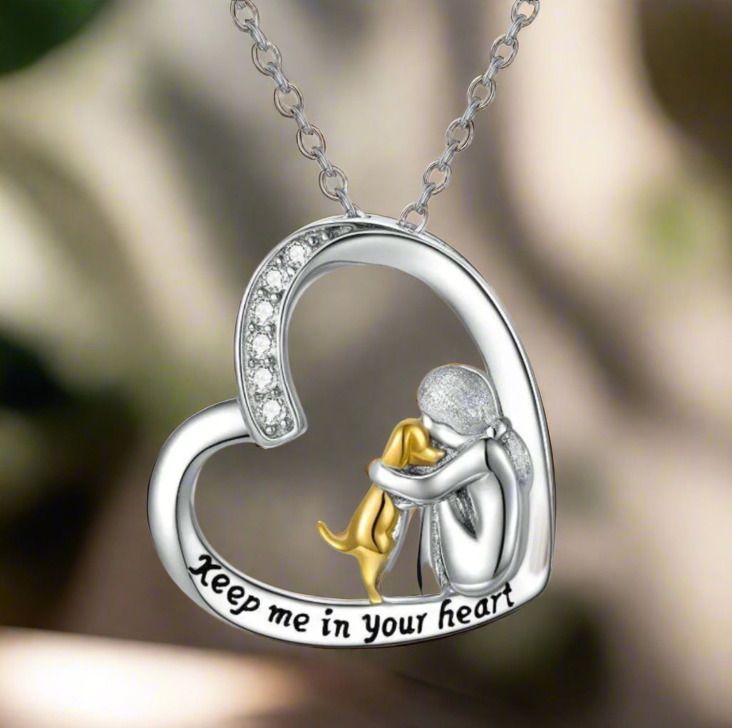 Silver Necklace Heart and Dog Design with Zirconia