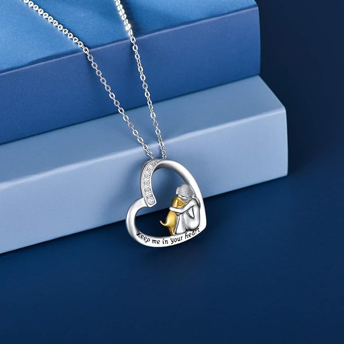Silver Necklace Heart and Dog Design with Zirconia