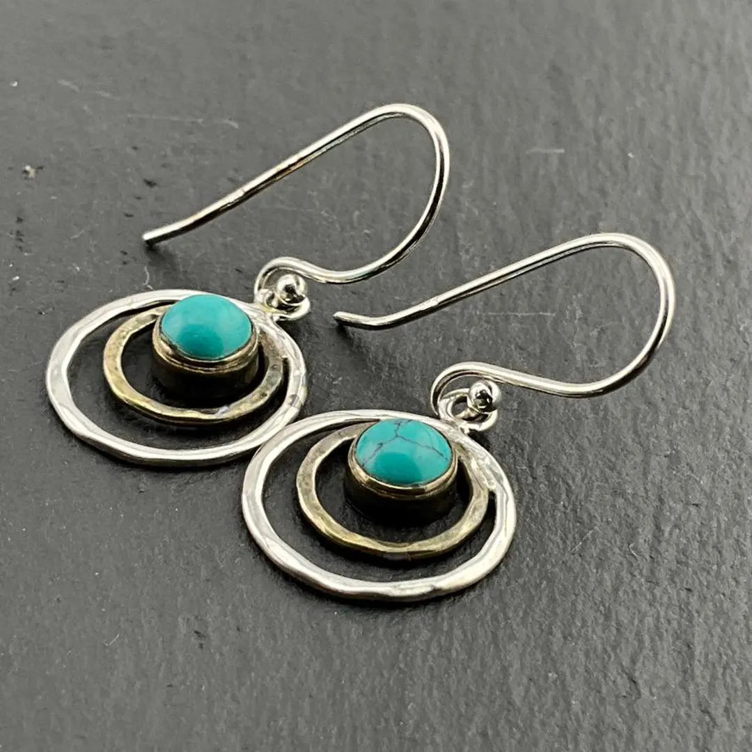 Boho Saturn Earrings Turquoise and Gold