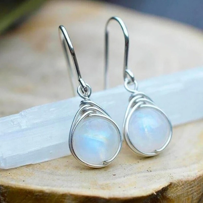 Silver Moonstone Drop Earrings