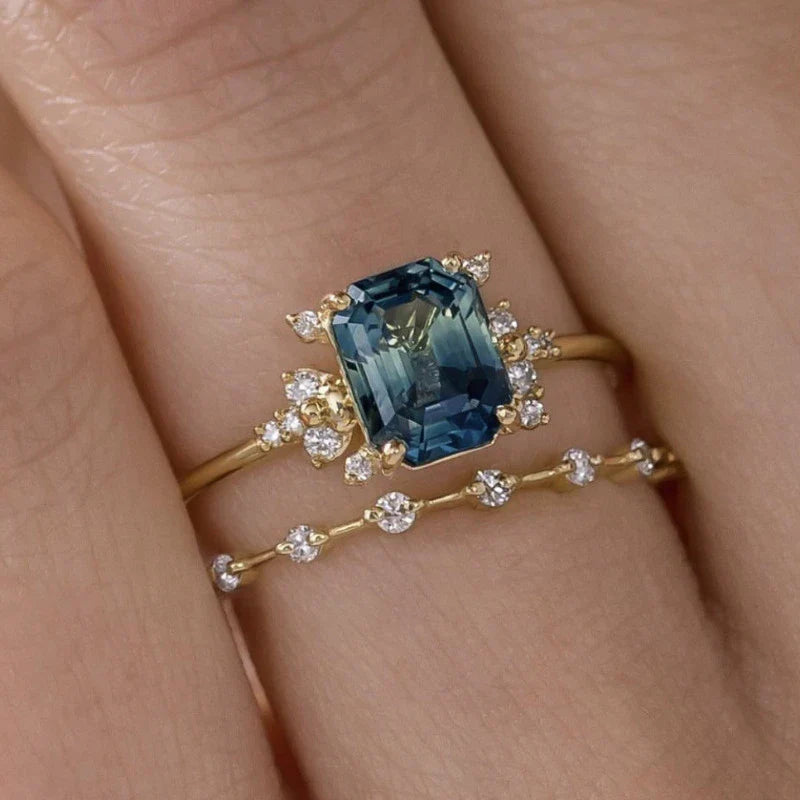 Crystal Blue Shine Ring Set