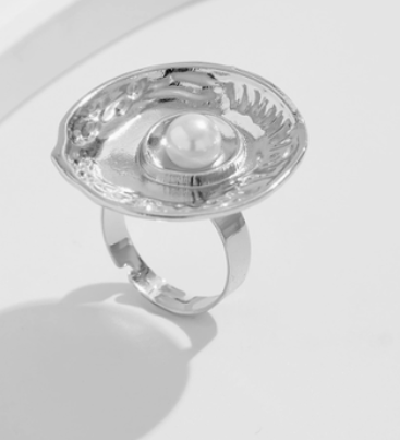 Silver Orbit Pearl Adjustable Ring