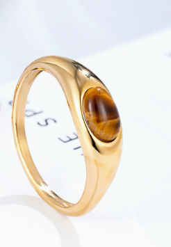 Slim Amber Cabochon Gold Ring