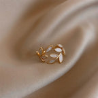 White Opal Leaf Ring