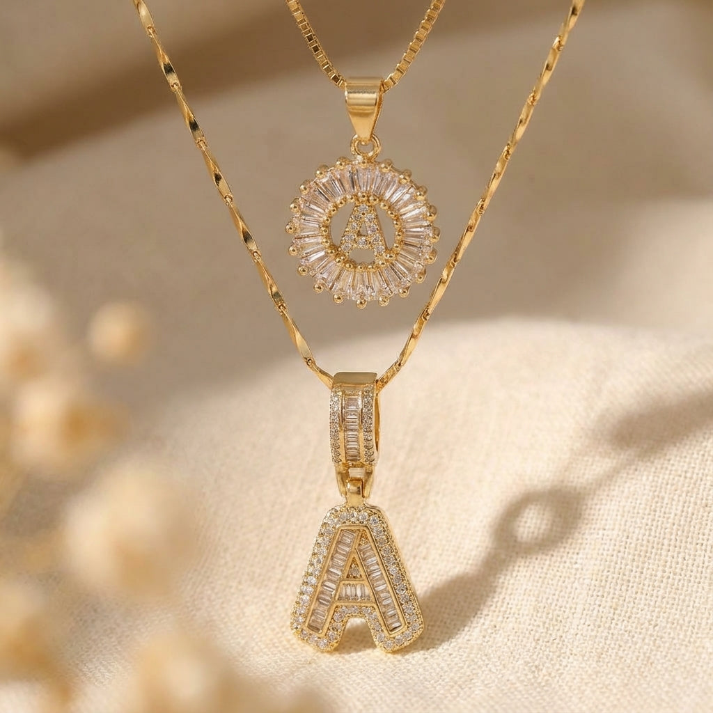 Elegant Gold Letter Initial Necklace Set