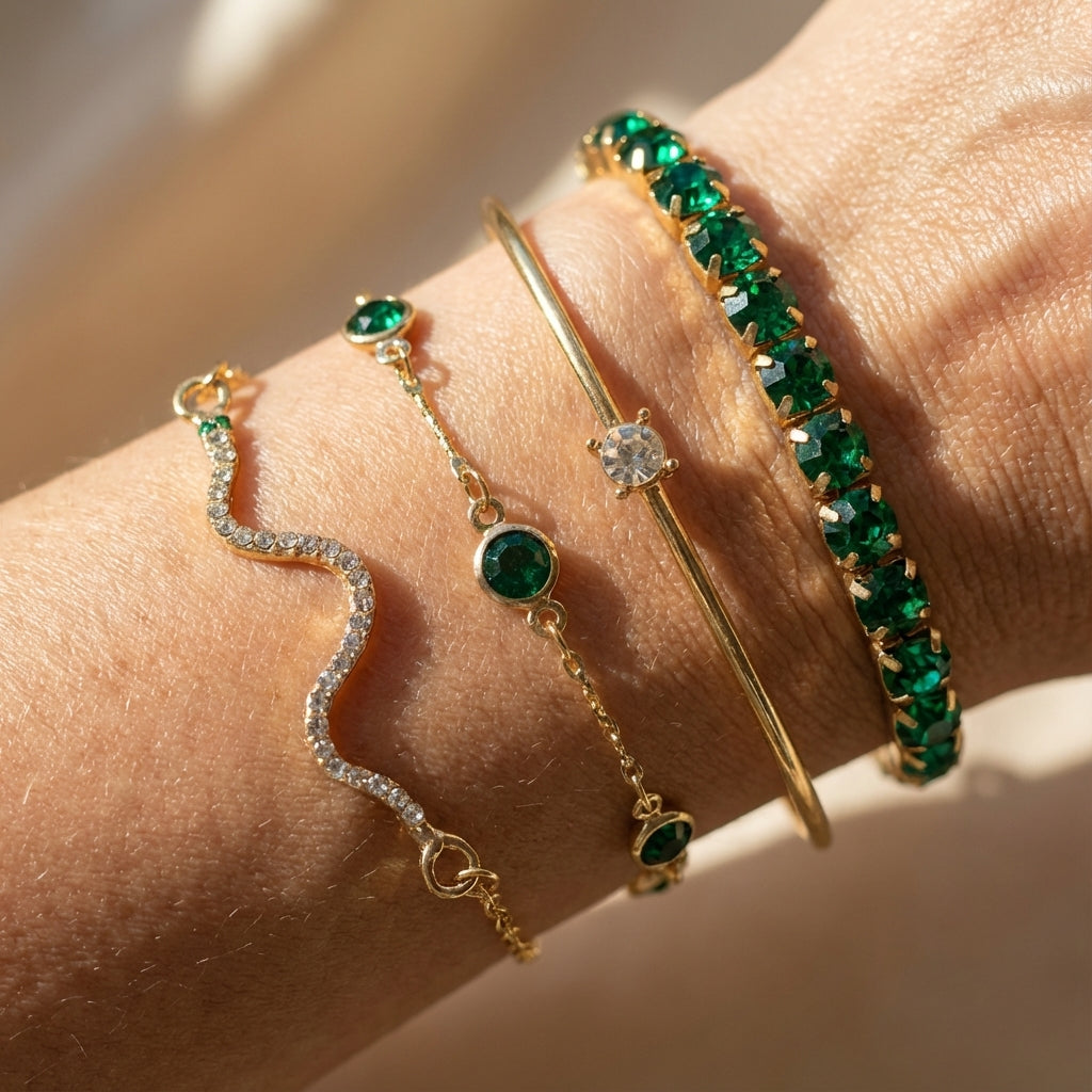 Green Gemstone Bracelet Set